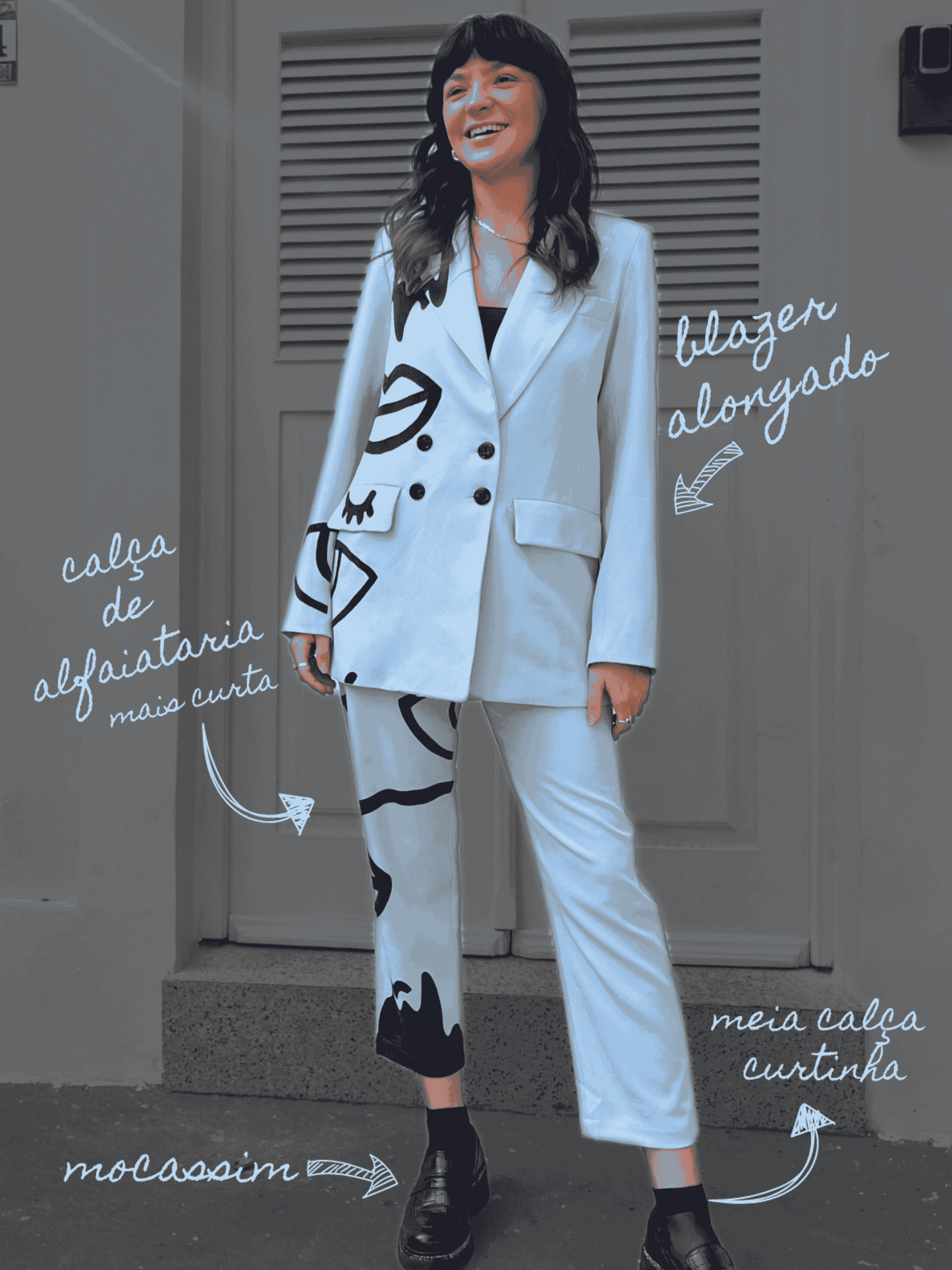Calça alfaiataria pintada a mão - azul