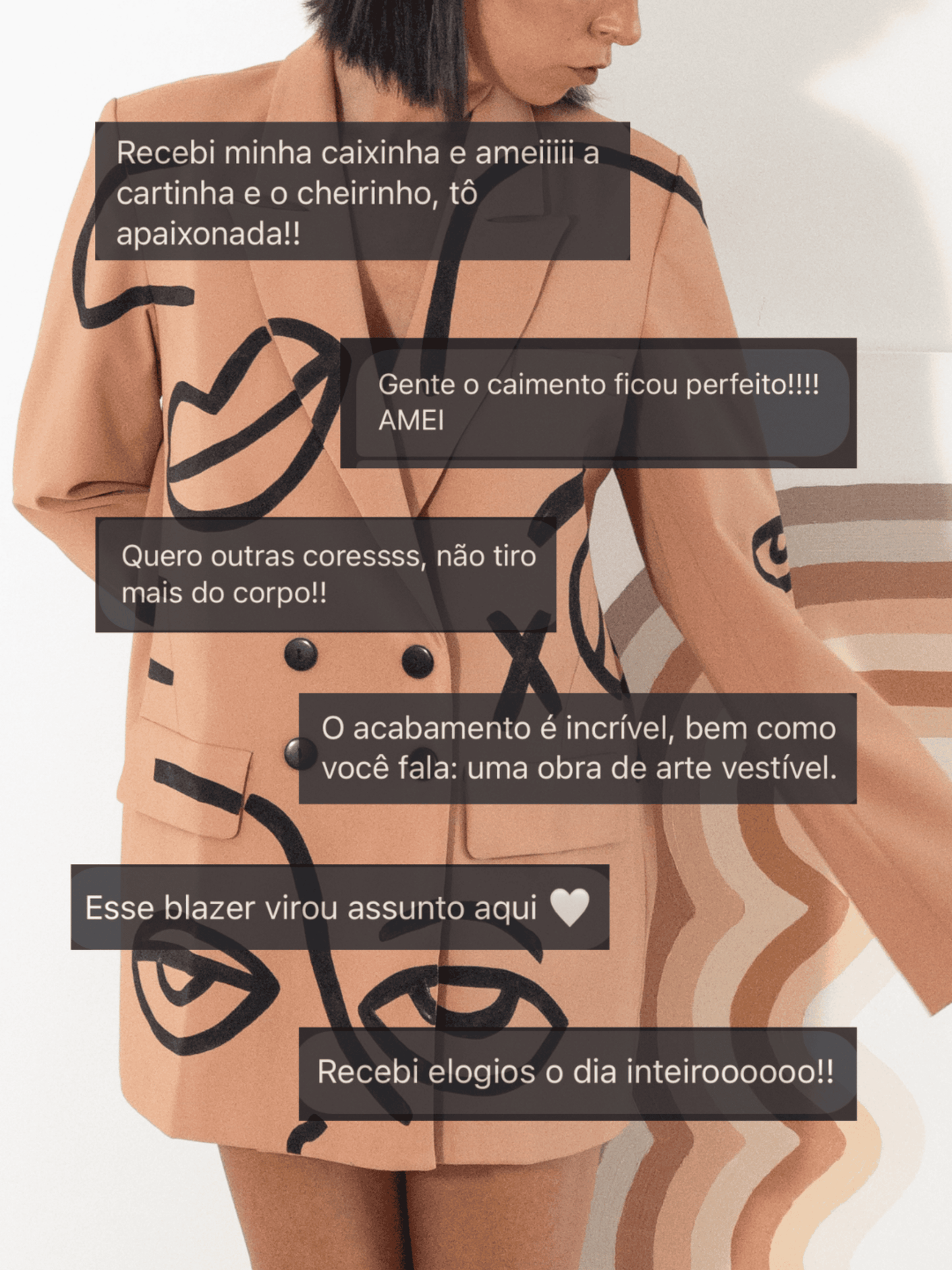 Blazer oversized pintado a mão - nude