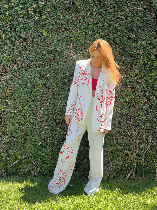 Conjunto Alfaiataria branco Pintado à Mão