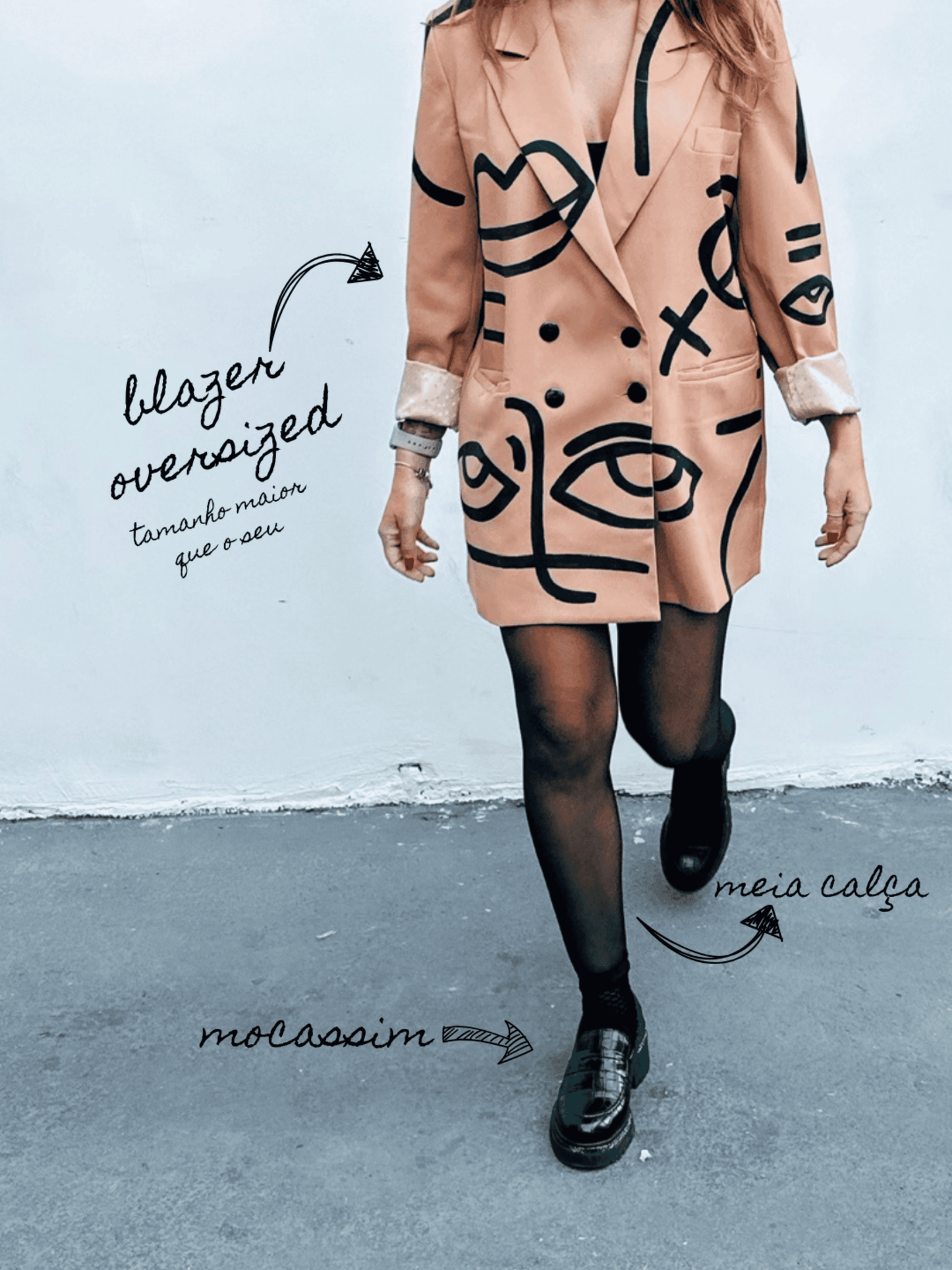 Blazer oversized pintado a mão - nude