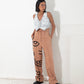 Calça feminina de alfaiataria pintada à mão